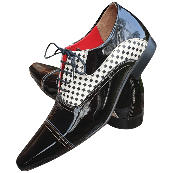 Sapato Masculino Em Couro - Italian Collection - Black Chess - Branco