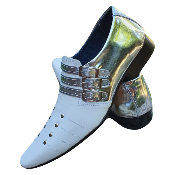 Sapato Masculino Italiano Em Couro Social Executivo Branco c/ Prata Ref: 885 