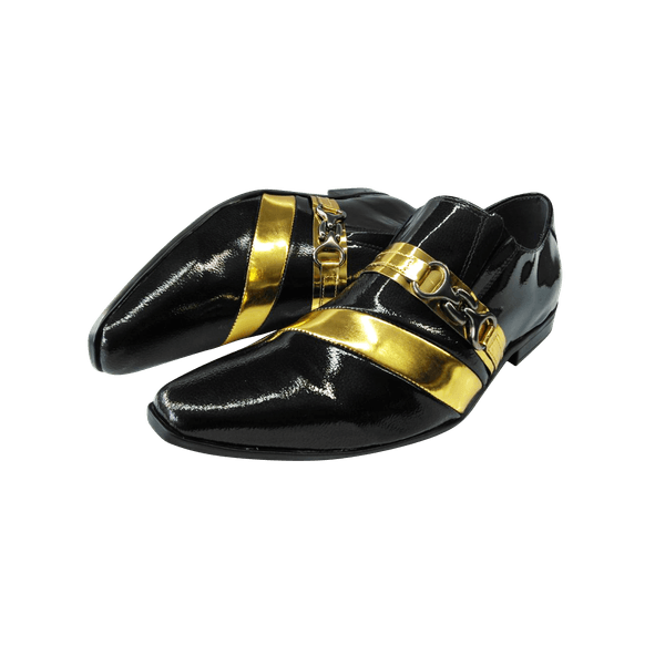 Sapato Masculino Em Couro Preto Dourado Veneza Collection Ref: 139