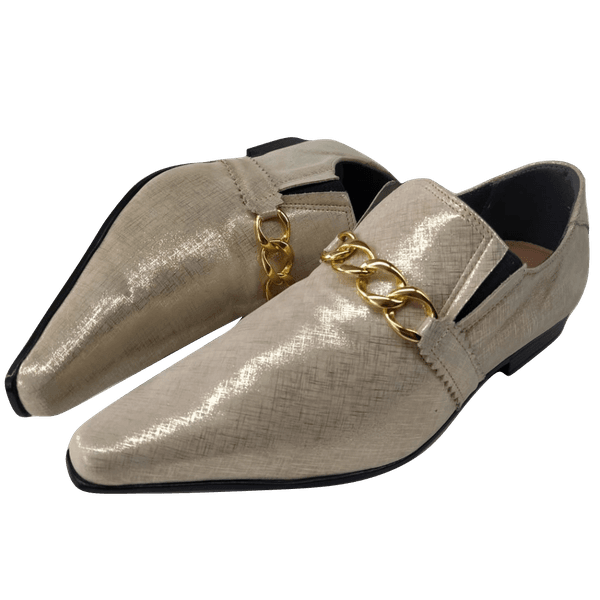 Sapato Masculino Italiano Em Couro Social Executivo Em Couro - Dourado - Golden Streets