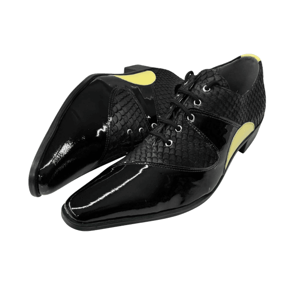 Sapato Masculino Em Couro Social Executivo Preto Escamado Com Preto Verniz Paris Collection