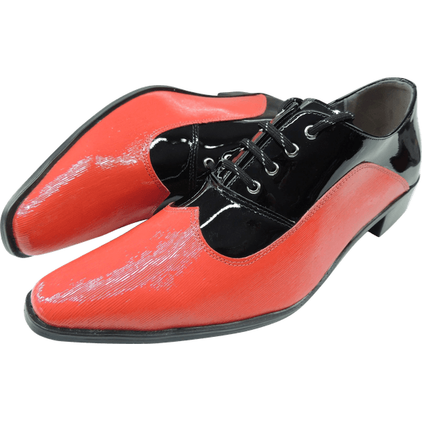 Sapato Masculino Em Couro Social Executivo Vermelho Com Preto Verniz - Paris Collection