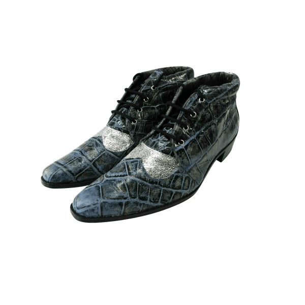 Bota Masculina Em Couro De Crocodilo Azul Petróleo