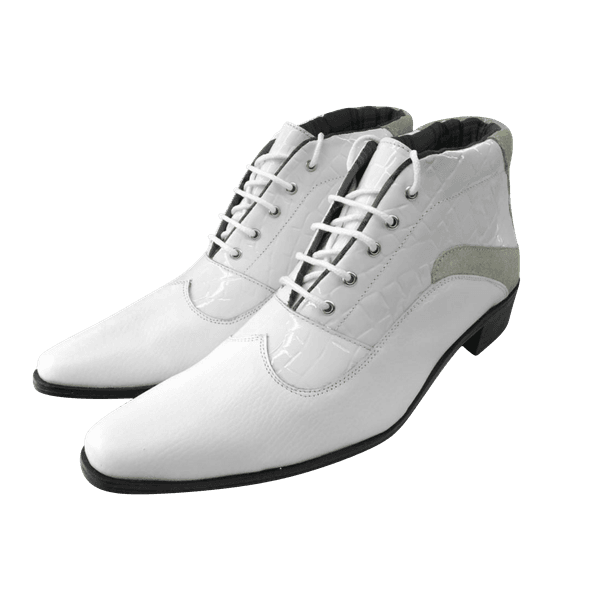 Bota Masculina Em Couro Branco Verniz Com Pérola