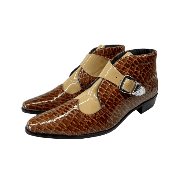 Bota Masculina Em Couro Marrom Escamado Verniz