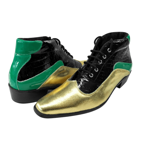 Bota Masculina em Couro Dourado com Preto e Verde Art Sapatos