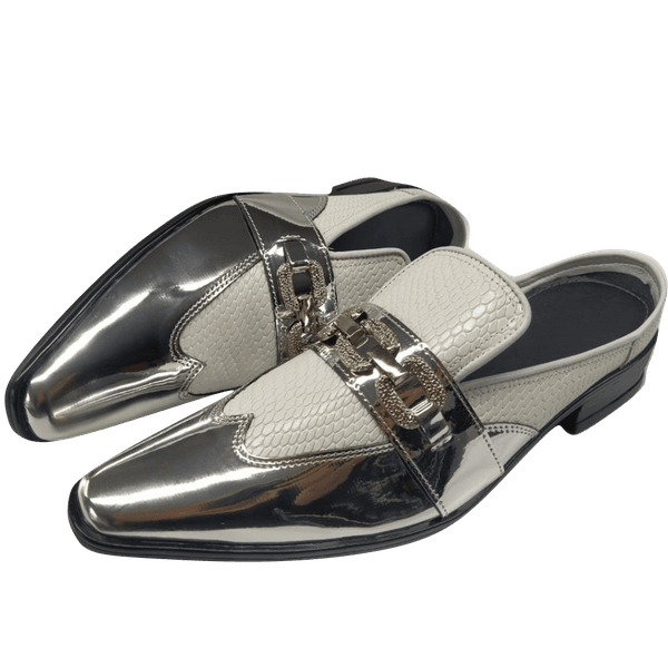 Babuche Masculino Dubai Em Couro Social Executivo Em Couro - Prateado - Silver Lake Ref: 678