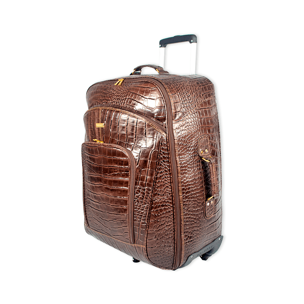 Mala De Viagem Em Couro Croco Marrom Jumbo Ali Ref: 992