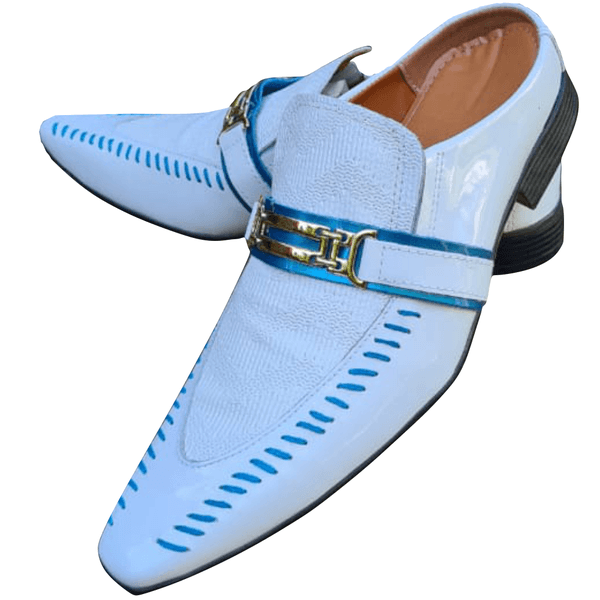 Babuche Masculino Dubai Em Couro Social Executivo Em Couro - Branco - Baby Blue Ref: 2018