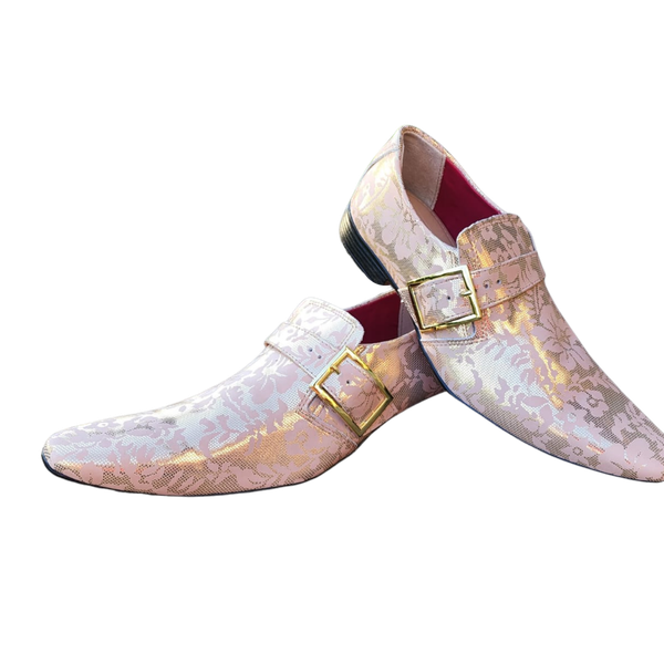 Sapato Masculino Italiano em Couro Flowers Dourado 3D Ref: 1302