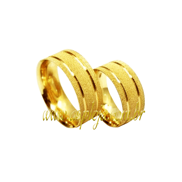 Aliança ouro amarelo 18K 750 anatômica para casamento ou noivado moderna fosca com 2 frisos lisos e polidos