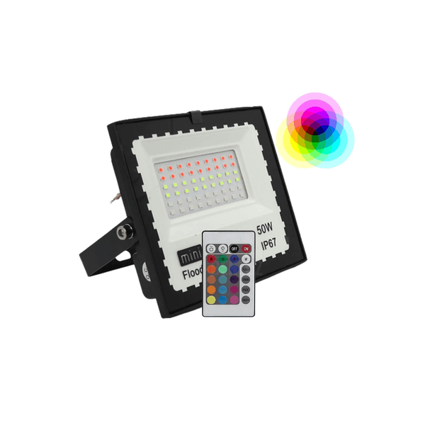 Refletor Holofote De Led 50w Rgb Com Memoria De Cores e Controle a Prova D'água