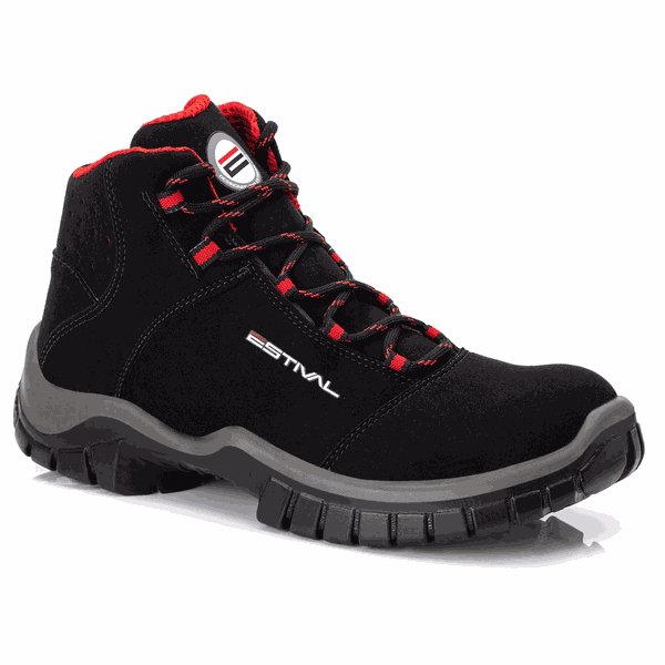 Bota de Segurança em Microfibra - Preto e Vermelho - Estival - EN10071S2 - CA 44558