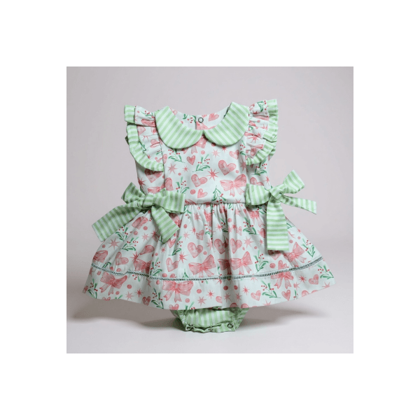 BODY VESTIDO BABY-LISTRA VERDE E LAÇOS 