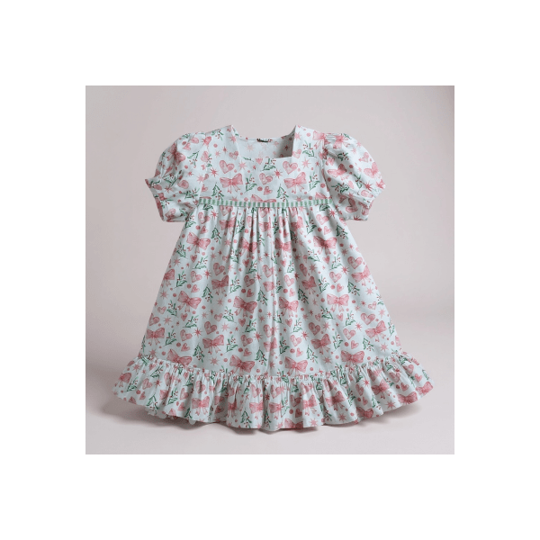 VESTIDO EVELYN-LAÇOS CORAÇÃO LISTRA VERDE