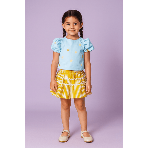 CONJUNTO SHORT SAIA LUIZA-ESTRELA E LISTRA DOURADA