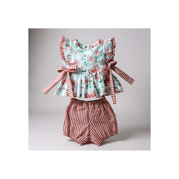 CONJUNTO MILA-LISTRA VERMELHA FLOR LAÇOS