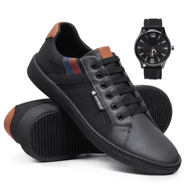 Sapatênis Masculino Vegas Notorian + Relógio - Preto