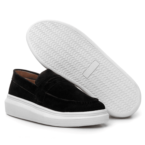 Mocassim Masculino Sola Alta Macio Loafer Derby - Preto/Branco