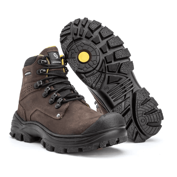 Bota Masculina Robusta Adventure Couro Legítimo Biqueira Reforçada - Café