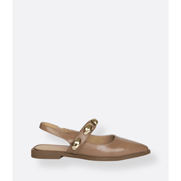 Slingback Mocca Mousse Metal Dourado Allura - ATRIVANCE