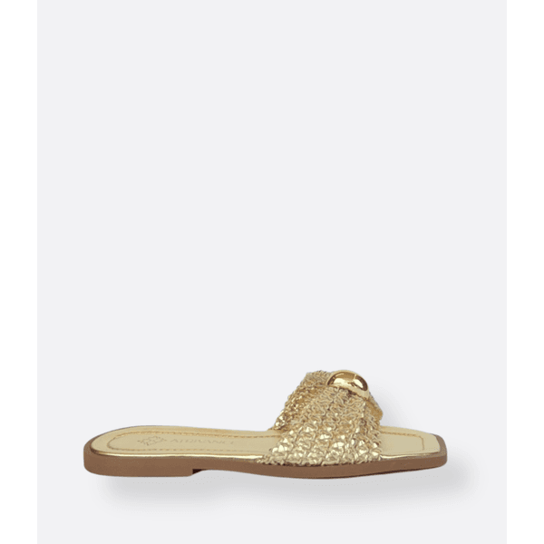 Rasteira em Ráfia Natural Dourada Isla - ATRIVANCE