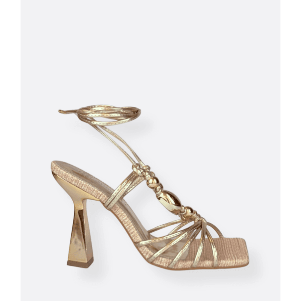 Sandália de Tiras Dourada Salto Cromado Topázia - ATRIVANCE