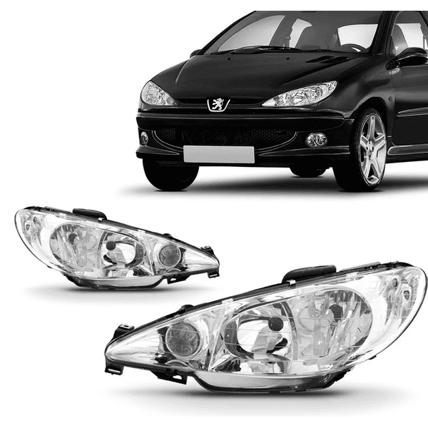 Farol Peugeot 2006 - Cromado De 2004 á 2008 - Lente Lisa Duplo - Importado