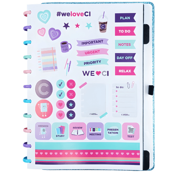 Caderno Universitário Glitter Oceano 80 Folhas CIGD4136 Caderno Inteligente