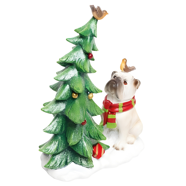 Enfeite Cachorro Pug com Pinheiro Verde em Resina – Cromus 1921537