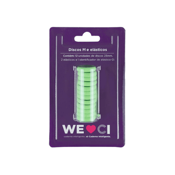 Kit Discos e Elástico Médio 23mm Verde 231034 Caderno Inteligente
