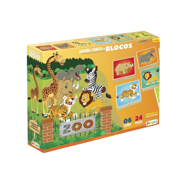 Quebra-Cabeça 24 Peças Blocos Zoo – Junges em Madeira Educativo Infantil