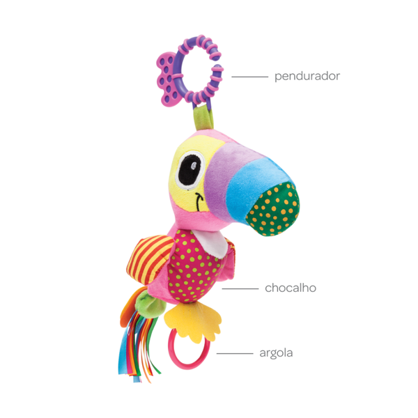 Chocalho Pelúcia Tucano Zuzu Atividades 7423 Buba | Brinquedo Sensorial Sortido para Bebês