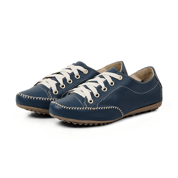 Sapatenis Tenis Feminino Casual Couro Flay Elastico Azul Mainho