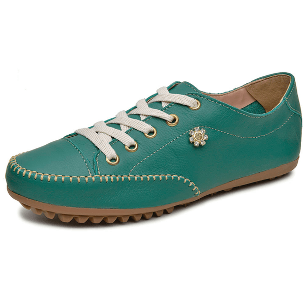 Sapatenis Tenis Feminino Casual Couro Flay Verde