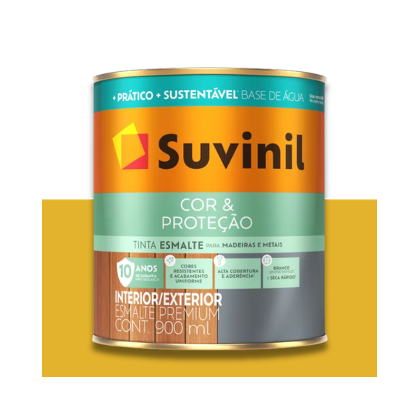 SUVINIL ESMALTE COR E PROTEÇÃO BASE ÁGUA BRILHANTE AMARELO 900ML