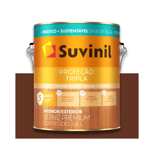 SUVINIL VERNIZ PROTEÇÃO TRIPLA BASE ÁGUA BRILHANTE IMBUIA 3,6L
