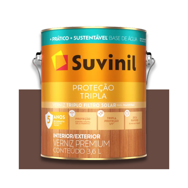 SUVINIL VERNIZ PROTEÇÃO TRIPLA BASE ÁGUA BRILHANTE MOGNO 3,6L