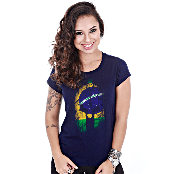 Camiseta Militar Baby Look Feminina Azul Si Vis Pacem Para Bellum Brasil 