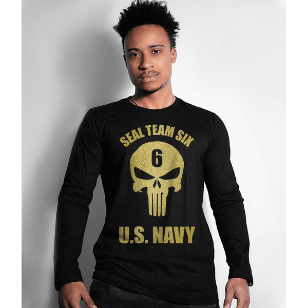 Camiseta Manga Longa Militar Punisher Seal Navy Seals Gold Line 