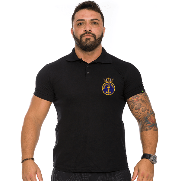 Camiseta Gola Polo Punisher Preta Marinha do Brasil
