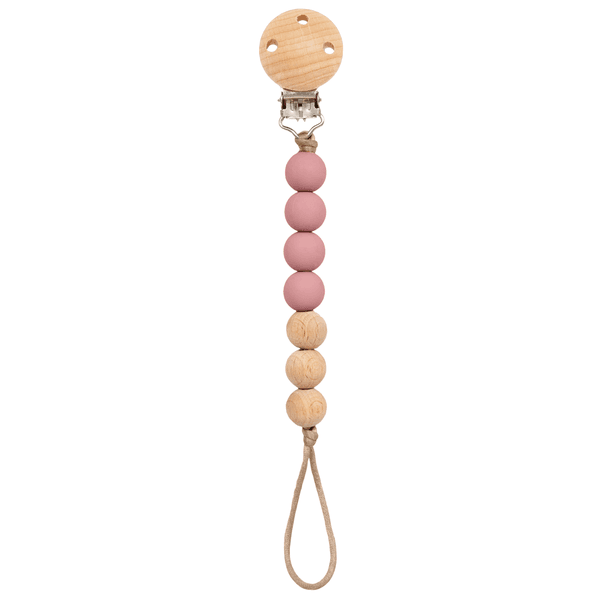 PRENDEDOR DE CHUPETA SILICONE E BAMBU ROSA