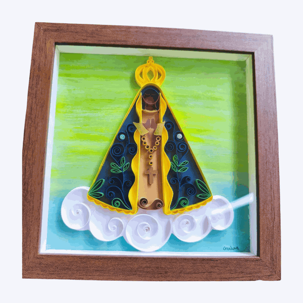 QUADRO N SRA APARECIDA QUILLING MARROM 23 X 23 CM
