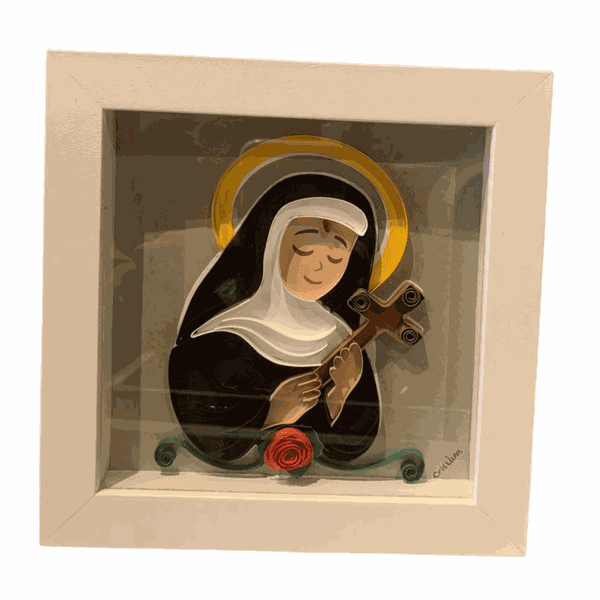 QUADRO SANTA RITA QUILLING BRANCO 16 X 21 CM