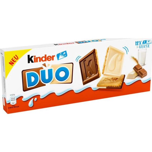 Kinder Duo Biscoitos Cobertos Chocolate ao Leite e Branco 150G
