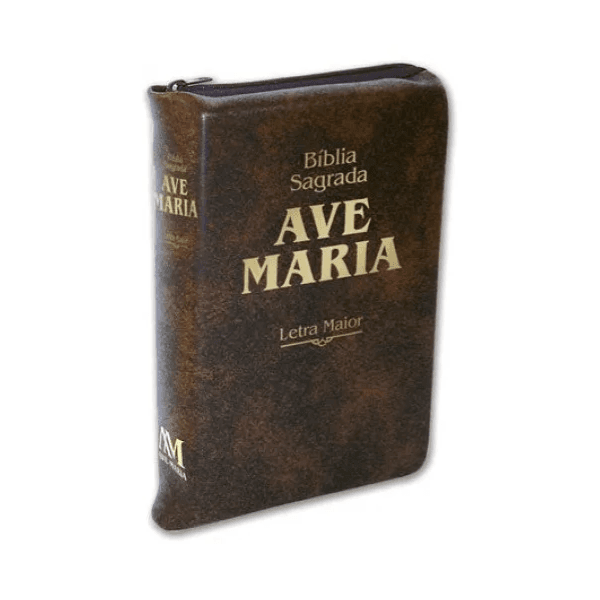 Bíblia Ave Maria com zíper marrom- Letra Maior 