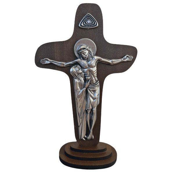 Crucifixo de Mesa MDF Cruz da Unidade -Niquelada 