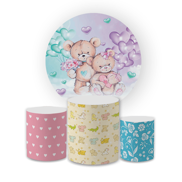 Kit Capas Painel Redondo + Trio Cilindros Chá Revelação Ursinhos