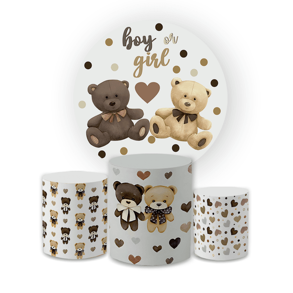 Kit Capas Painel + Trio Cilindros Ursinhos Chá Revelação Menina Ou Menino