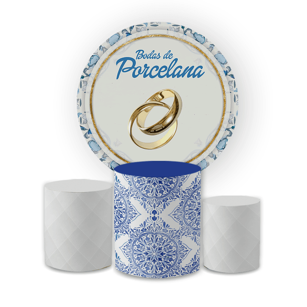 Kit Capa Painel Redondo + Cilindros Tema Bodas de Porcelana - 0049